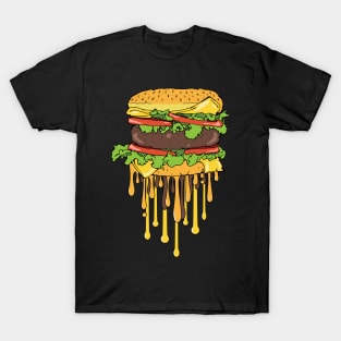 Melting Cheeseburger Junk Food Art T-Shirt